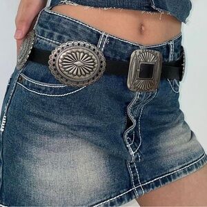New! Western Vegan Leather Silver and Black Belt 39”